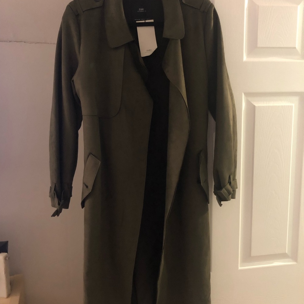 Olive green trench coat